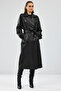 Nicole Women's Black Double Breasted Collar Long Leather Trench Coat 24Wgd5258U4 - 7