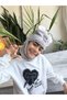 Girls Boys Unisex Self-Necked Beanie with Plush Figure Soft Ear Protection Gray - 5