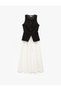 Sleeveless Crew Neck V-Neck Blocky Flounce Long Dress - 3