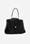 Women's Genuine Leather Hand and Shoulder Bag with Zippered Removable Inner Pocket Ornis Black Suede - 4