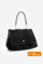 Women's Genuine Leather Hand and Shoulder Bag with Zippered Removable Inner Pocket Ornis Black Suede - 2