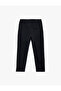 Buttoned Pique Fabric Double Leg Slim Fit Trousers with Lace-Up Waist and Pocket Detail - 4