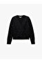 Long Sleeve Double Breasted V-Neck Rhinestone Knit Sweater - 3