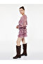 Long Balloon Sleeve V Neck Tiered Ruffle Floral Chiffon Mini Dress