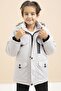 Cream Text Detailed Boys' Hooded Coat with Chest Pocket and Fur Inside 21478 - 4