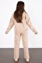 Beige Sequin Embroidered Hooded Girl's 2-Piece Tracksuit Set 21427 - 7
