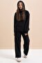 Black Text Printed Hooded Wide Leg Girls' Tracksuit Set 21429 - 7