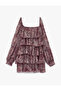 Long Balloon Sleeve V Neck Tiered Ruffle Floral Chiffon Mini Dress - 4