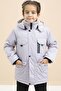 Gray Text Detailed Boys' Hooded Coat with Chest Pocket and Fur Inside 21479 - 5