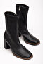 Women's Medium Size Blunt Toe Stretch Fabric Heeled Shoes Black - 4