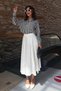 White Pleated Pocketed Women's Midi Length Skirt Mg2536 - 8