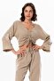 Long Sleeve Daylight Gather Detailed Summer Muslin Blouse Mink Vzn