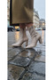 Beige Stretch High-Top Zippered Pointed Heel Women's Boots - 3