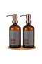Lozione Set of 2 Kitchen Liquid Soap Dispensers - Liquid Soap Dispenser Set with Bamboo Stand - 2X500 Ml, Amber - 5