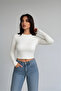 Women's Crew Neck Long Sleeve Finger Hole Slim Fit Lycra Crop - 4