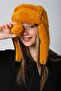 Plush Women's Beret Hat with Saffron Faux Fur Earmuffs - 7