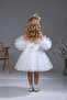 White Sequined Sleeve Detailed Style Children's Evening Dress - 2