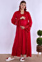 Elegant Lace Detailed Maternity Nightgown Set with Nursing Features and Robe Effortt - Cherry - 2