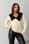 Women's Stylish Collar Detailed Buttoned Cardigan - Ecru - 5