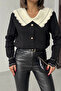 Women's Stylish Collar Detailed Buttoned Cardigan - Black - 4