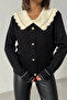 Women's Stylish Collar Detailed Buttoned Cardigan - Black
