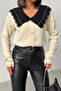 Women's Stylish Collar Detailed Buttoned Cardigan - Ecru - 6