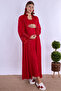Elegant Lace Detailed Maternity Nightgown Set with Nursing Features and Robe Effortt - Cherry - 4