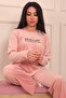 Women's Slogan Long Sleeve Velvet Pajama Set - 3
