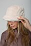 Beige Soft Textured Plush Bucket Women's Hat - 5
