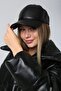 Black Faux Leather Cap Women's Hat - 7