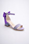 Tekbant Purple Silvery Back Bow-Knot Heelled Evening Shoes