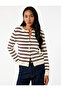 Long Sleeve Buttoned Crew Neck Striped Knitwear Cardigan - 2