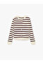 Long Sleeve Buttoned Crew Neck Striped Knitwear Cardigan - 3