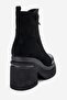 ANETT Black Leather-Suede Zippered Women's Platform Heeled Boots - 5