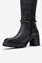 Viorra Women's Thick Heeled Boots with Black Leather Straps - 4