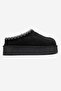 Avelia Black Suede Genuine Leather Stitched Women's Thick Soled Winter Slippers - 6