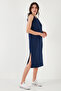 Regular Fit Crew Neck Slit Detail Basic Midi Dress Dress 5866160 - 6