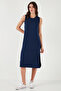 Regular Fit Crew Neck Slit Detail Basic Midi Dress Dress 5866160 - 2