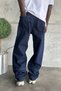Men's Relax Baggy Navy Blue Stitching Detail Denim Jean Trousers Ke-927 - 3