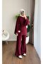 Women's Spanish Flared Pants Design Two-Piece Set - Burgundy