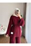 Women's Spanish Flared Pants Design Two-Piece Set - Burgundy - 3