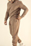 Men's Brown Winter Fleece-Lined Soft Textured Crew Neck Tracksuit Set - 4