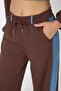 Whatsup Denim Detailed Hooded Crop Tracksuit Set - Blue-Brown - 5