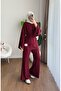 Women's Spanish Flared Pants Design Two-Piece Set - Burgundy - 4
