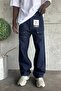 Men's Relax Baggy Navy Blue Stitching Detail Denim Jean Trousers Ke-927