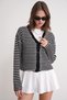 Women's V-Neck Thin Striped Knitwear Cardigan Black 6948 - 8