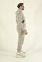 Men's Winter Fleece-Lined Soft Textured Single-Pocket Hooded Tracksuit Set - Stone - 3