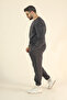 Men's Winter Fleece-Lined Puff Fabric 3-Thread Crew Neck Tracksuit Set - Dark Smoke - 3