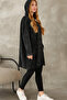 Women's Black Hooded Distressed Oversized Loose Long Knit Blouse Tunic - 2