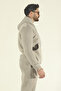 Men's Winter Fleece-Lined Puff Fabric Hooded 3-Thread Side Pocket Tracksuit Set - Stone - 6